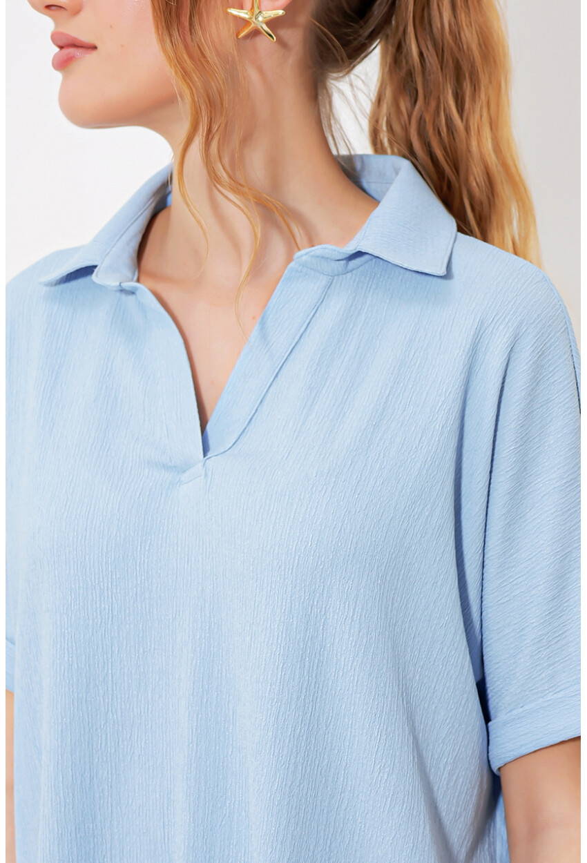0486 Polo Yaka Örme Bluz