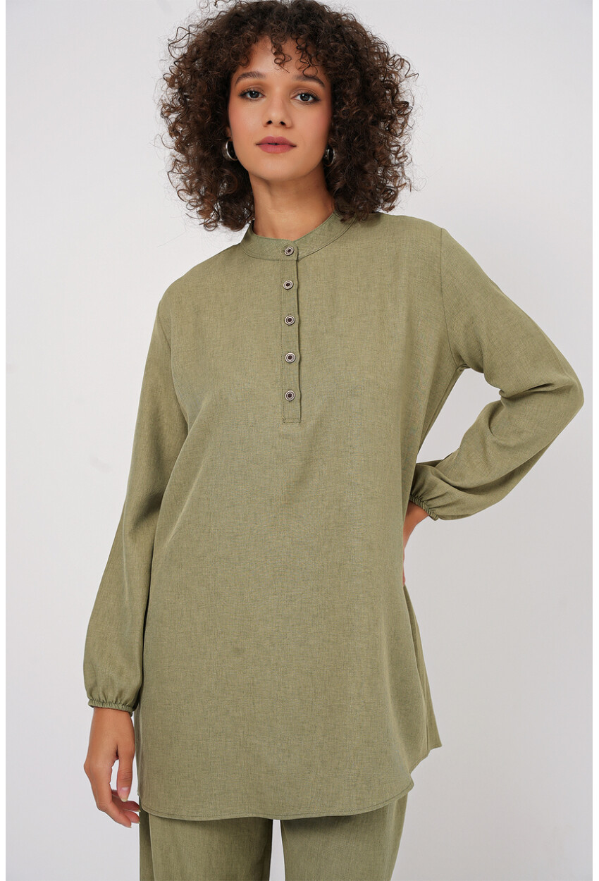6678 Keten Tunik Pantolon İkili Takım