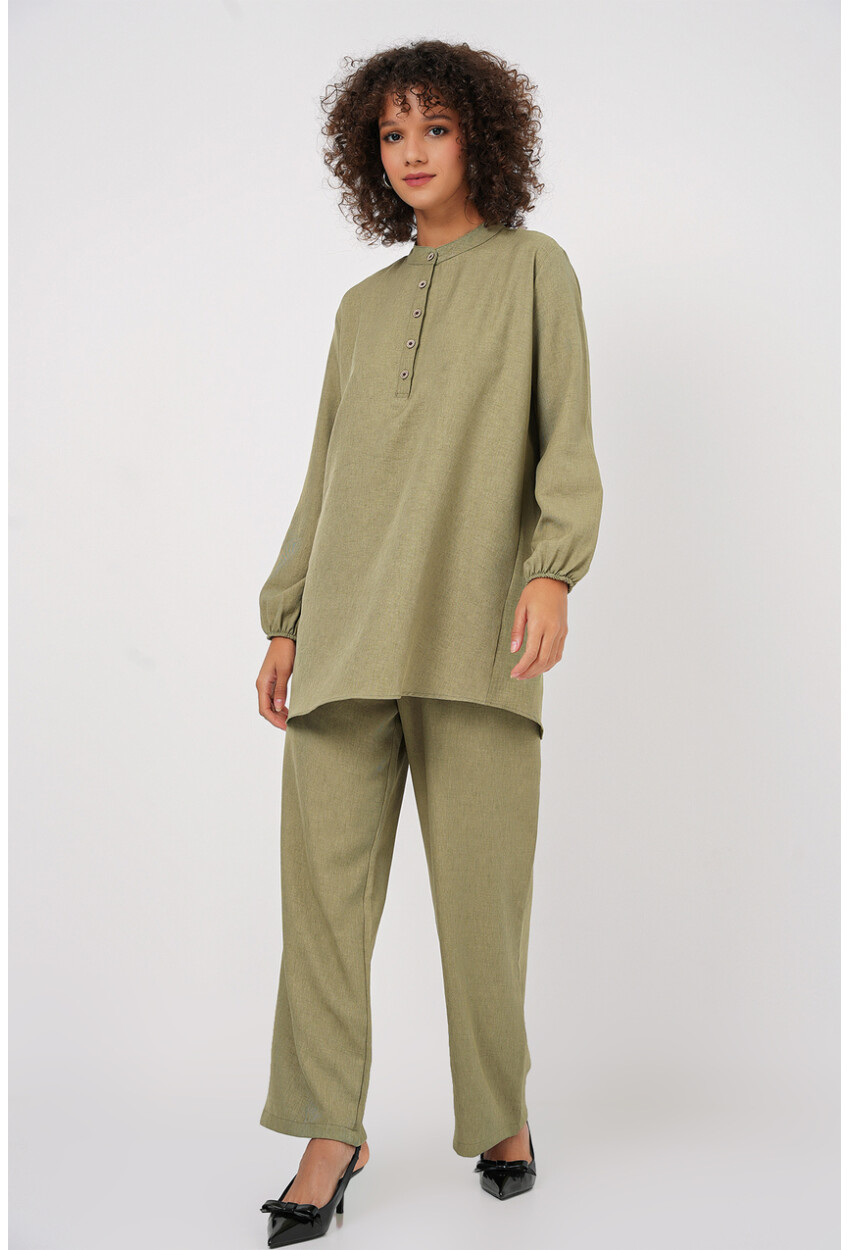 6678 Keten Tunik Pantolon İkili Takım