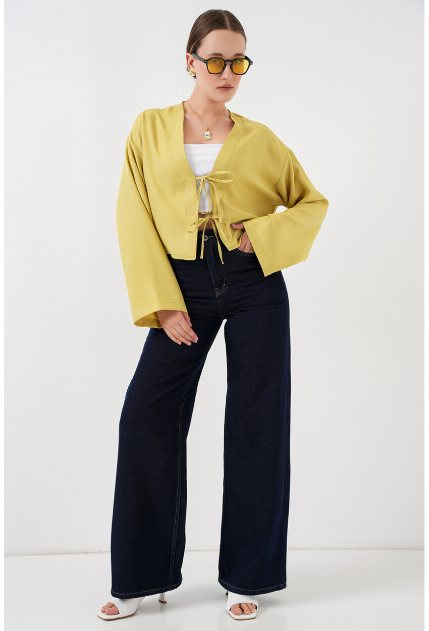 Önü Bağlamalı Keten Kimono 960