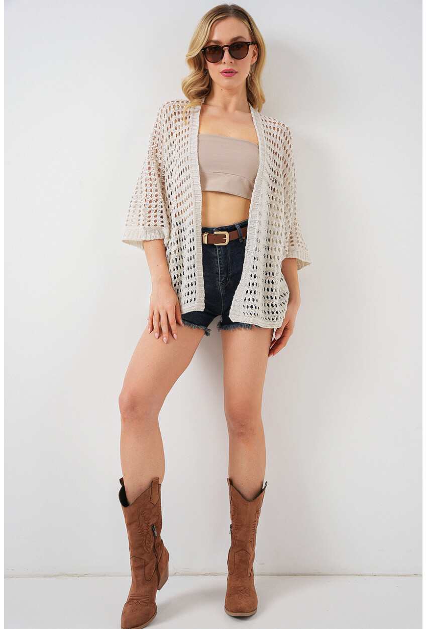15855 Ajurlu/Delikli Oversize Hırka