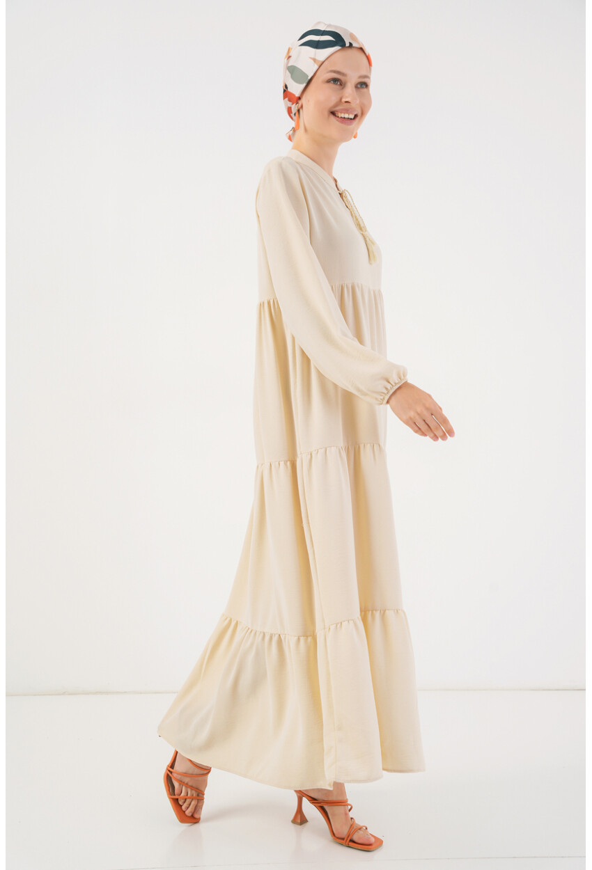 1627 Hijab Dress With Lace-Up Collar