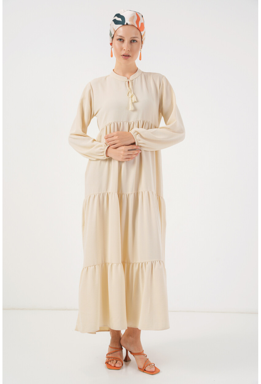 1627 Hijab Dress With Lace-Up Collar