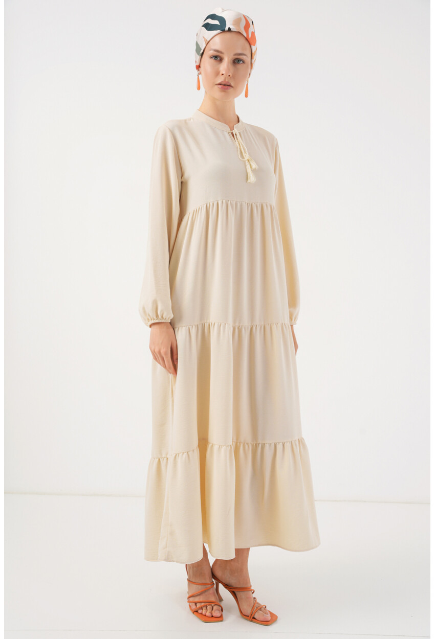 1627 Hijab Dress With Lace-Up Collar
