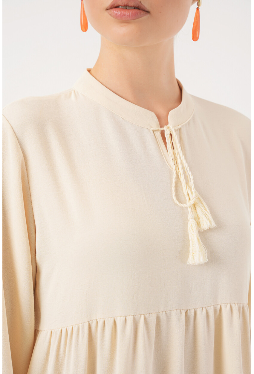 1627 Hijab Dress With Lace-Up Collar