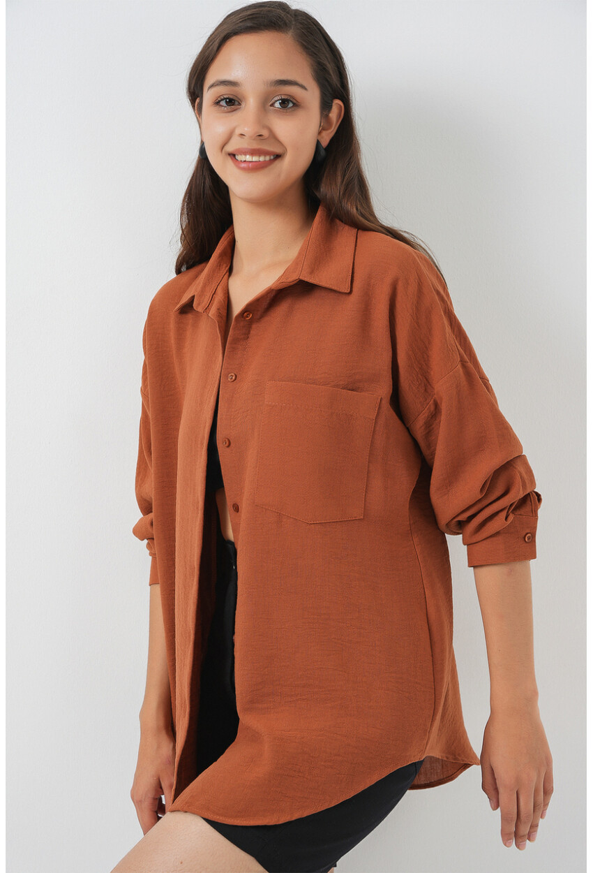 20153 Tek Cepli Oversize Keten Gömlek