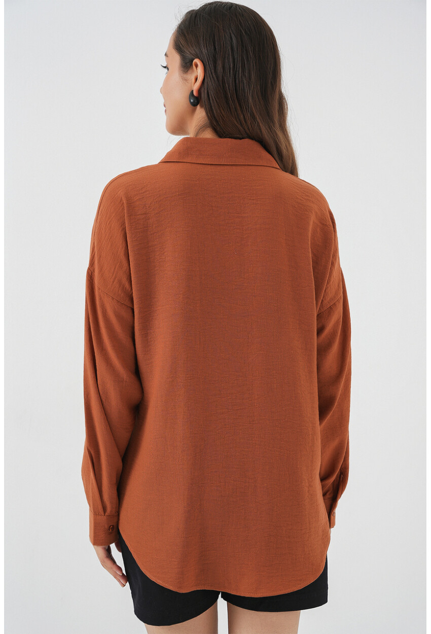 20153 Tek Cepli Oversize Keten Gömlek
