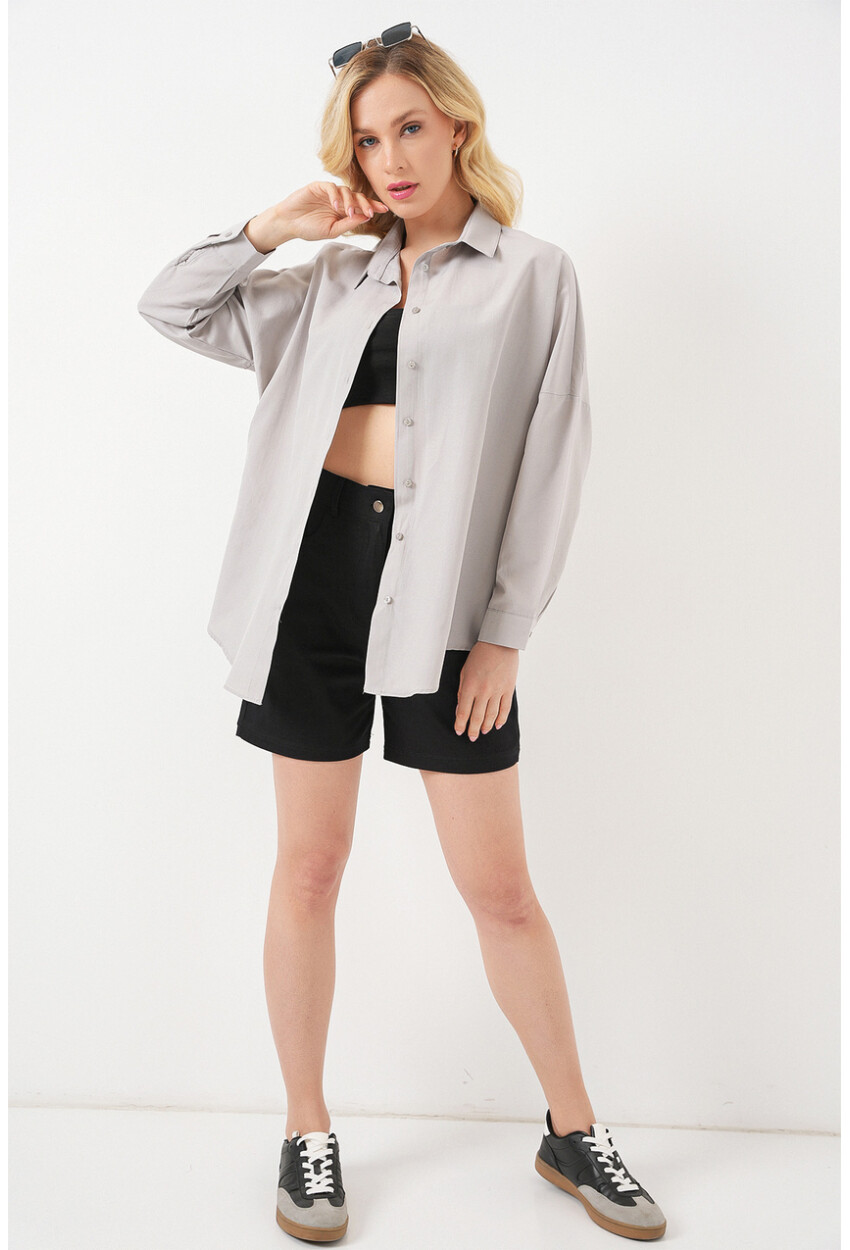 3900 Oversize Uzun Basic Gömlek