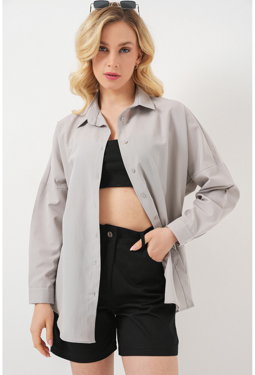 3900 Oversize Uzun Basic Gömlek