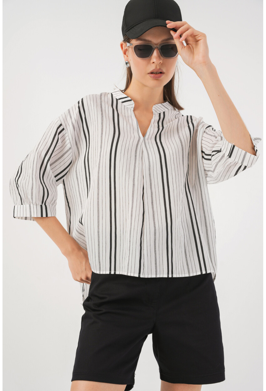 Kadın Çizgili Oversize Bluz 967