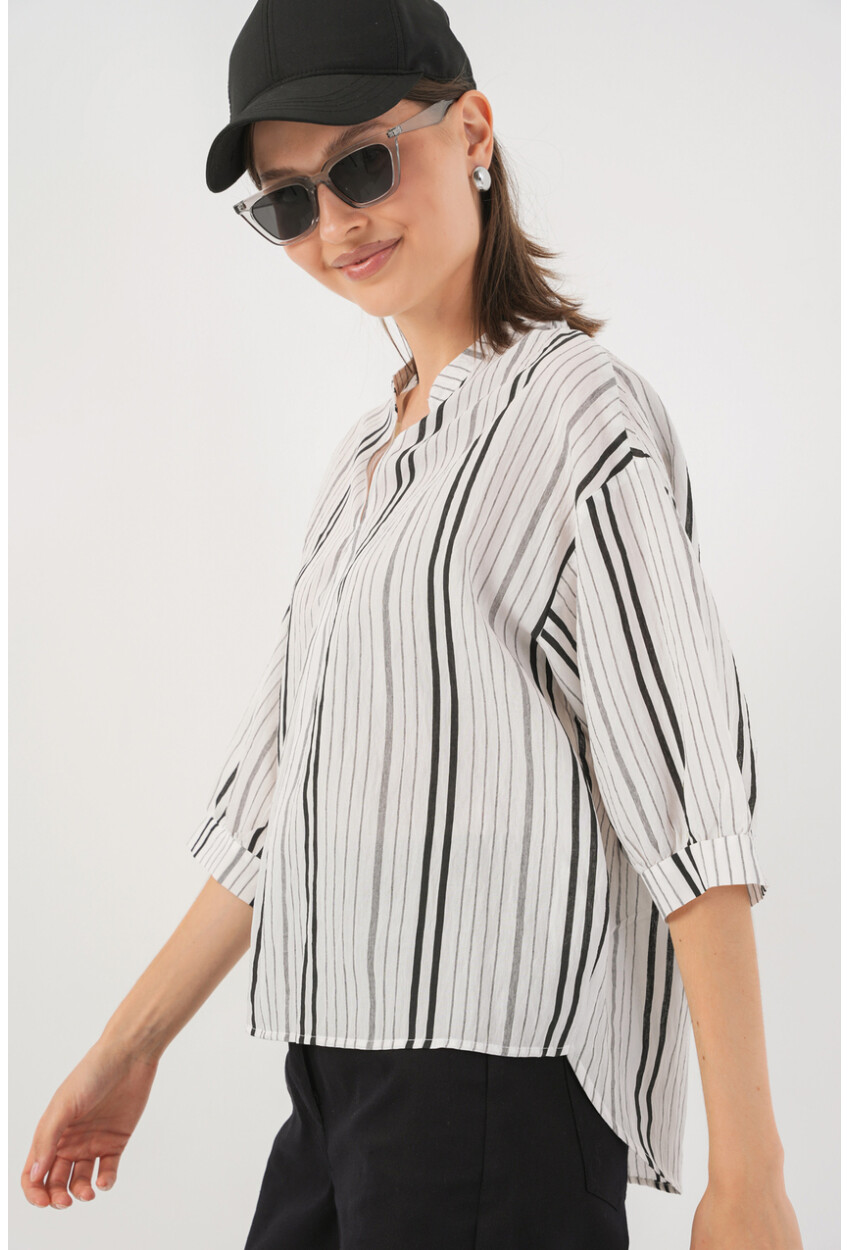 Kadın Çizgili Oversize Bluz 967