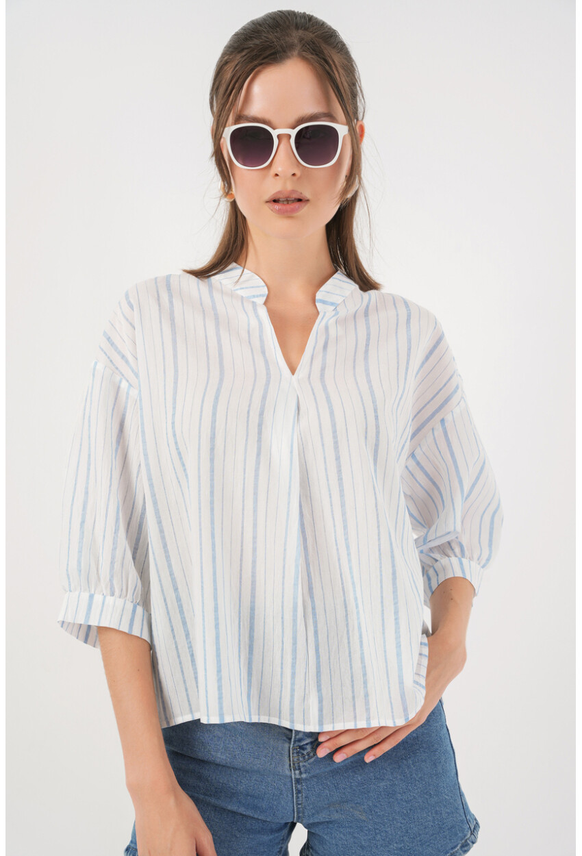 Kadın Çizgili Oversize Bluz 967