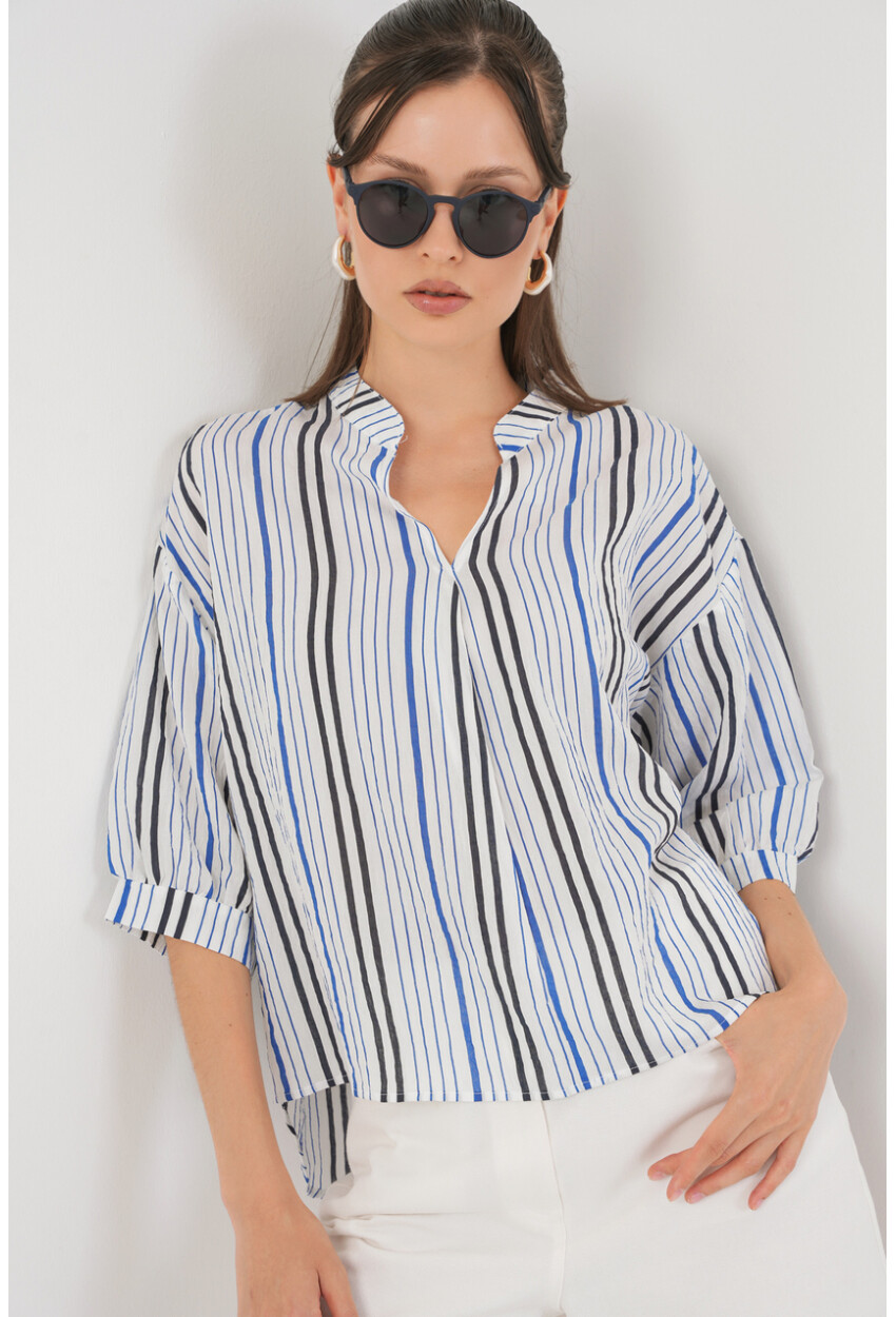 Kadın Çizgili Oversize Bluz 967
