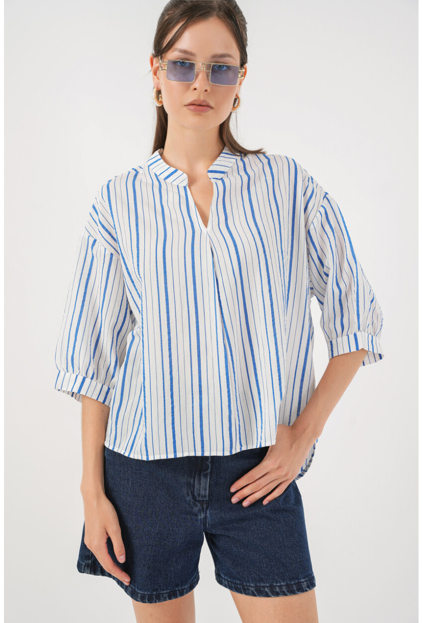Kadın Çizgili Oversize Bluz 967