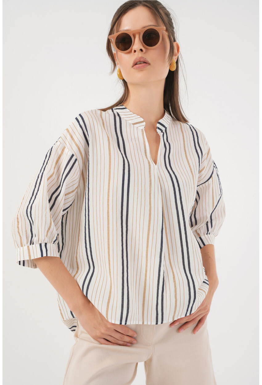 Kadın Çizgili Oversize Bluz 967