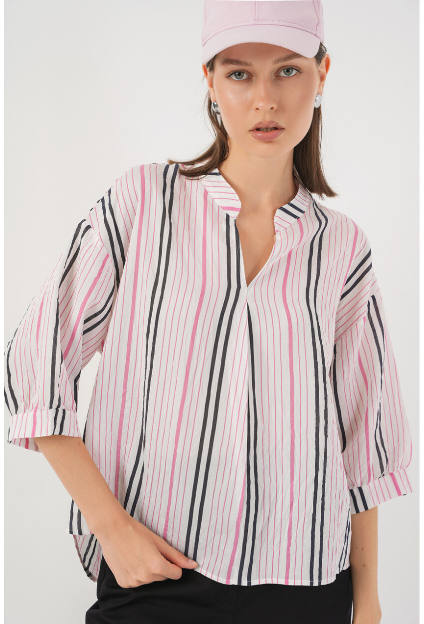 Kadın Çizgili Oversize Bluz 967