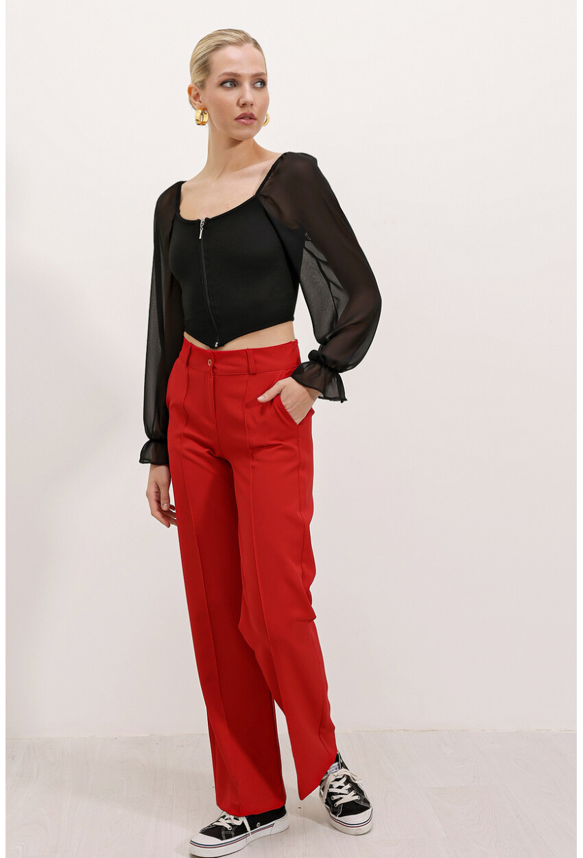 0496 Zip-Up Chiffon Blouse