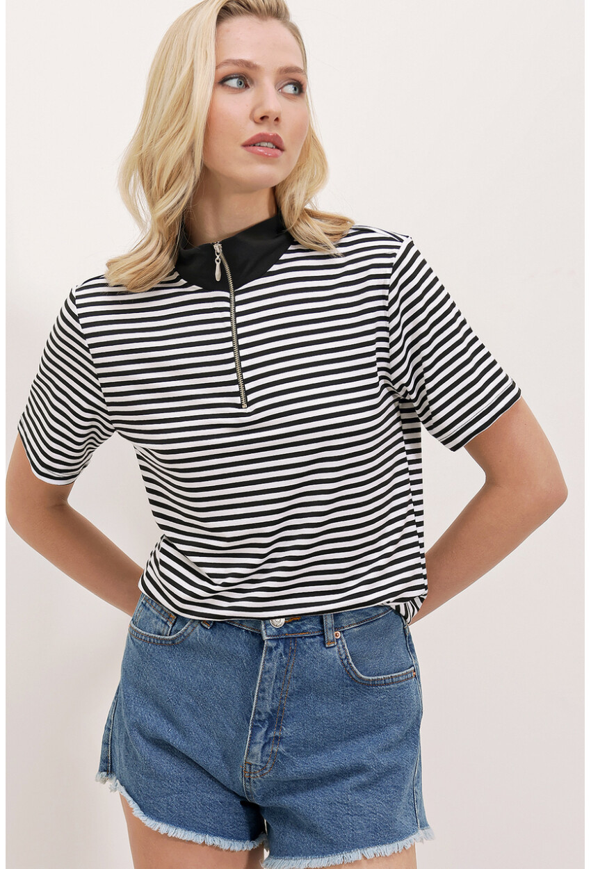 0497 Polo Collar Striped T-Shirt