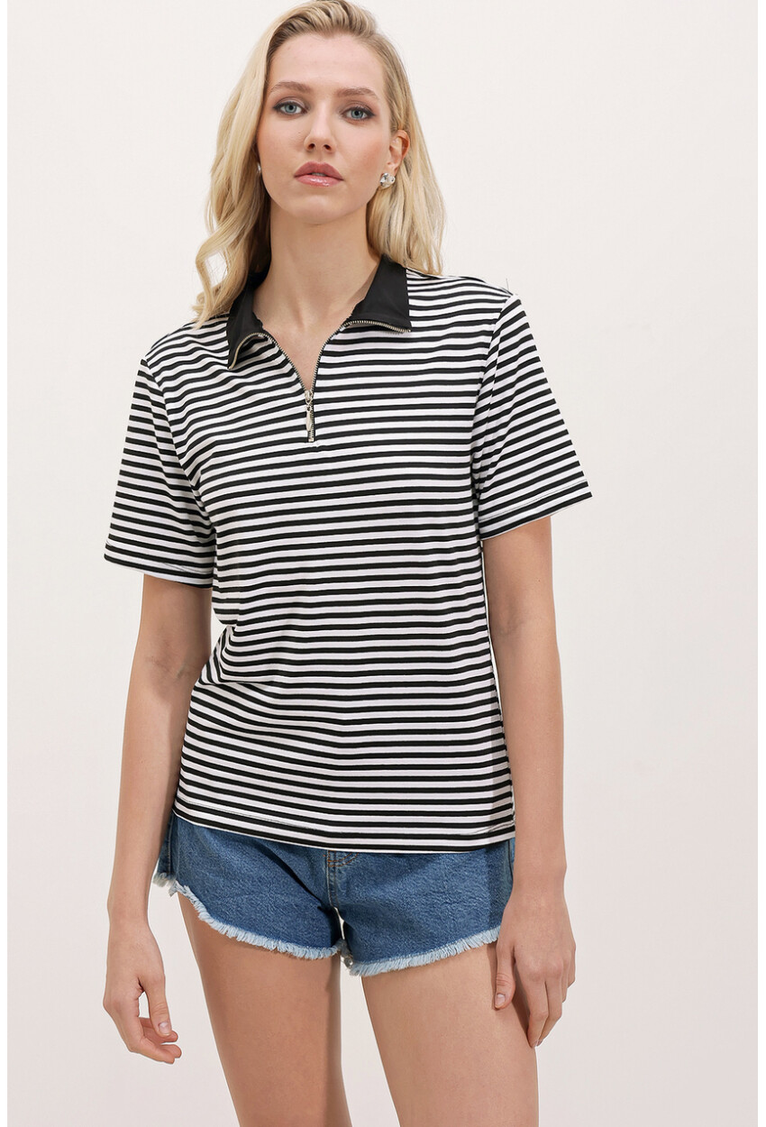 0497 Polo Collar Striped T-Shirt