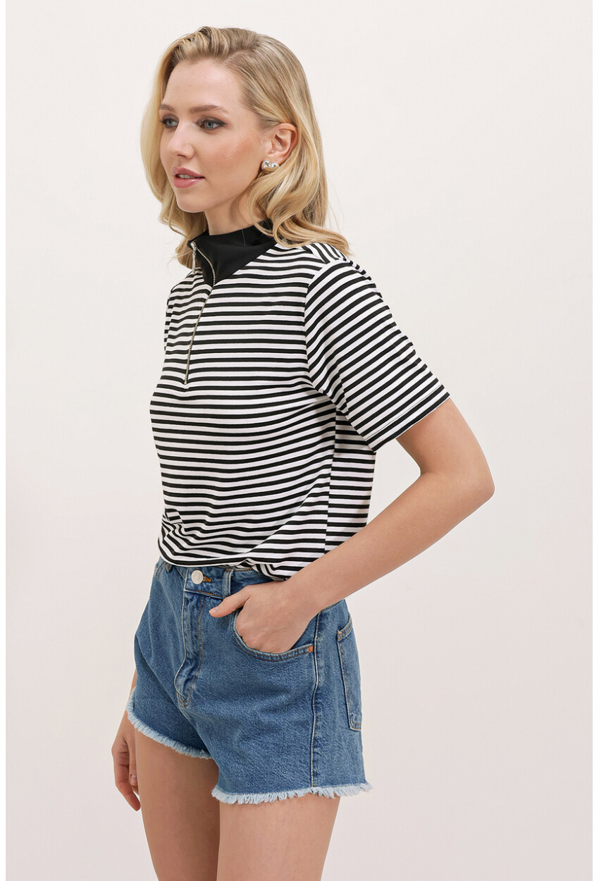 0497 Polo Collar Striped T-Shirt