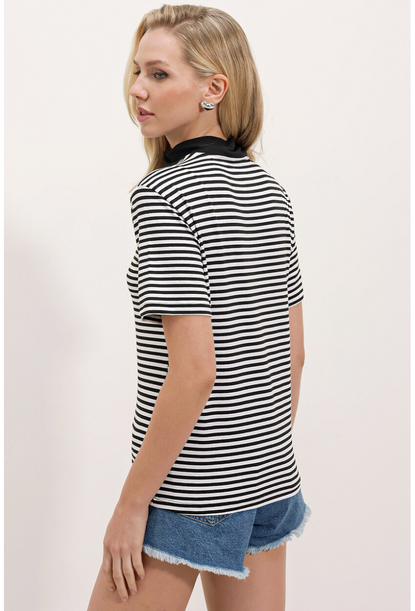 0497 Polo Collar Striped T-Shirt