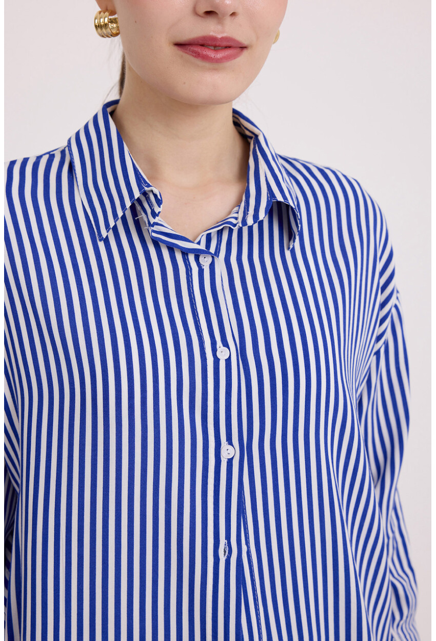 Womens Navy White Oversized Viscose Shirt