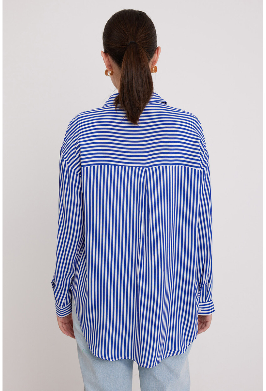 Womens Navy White Oversized Viscose Shirt