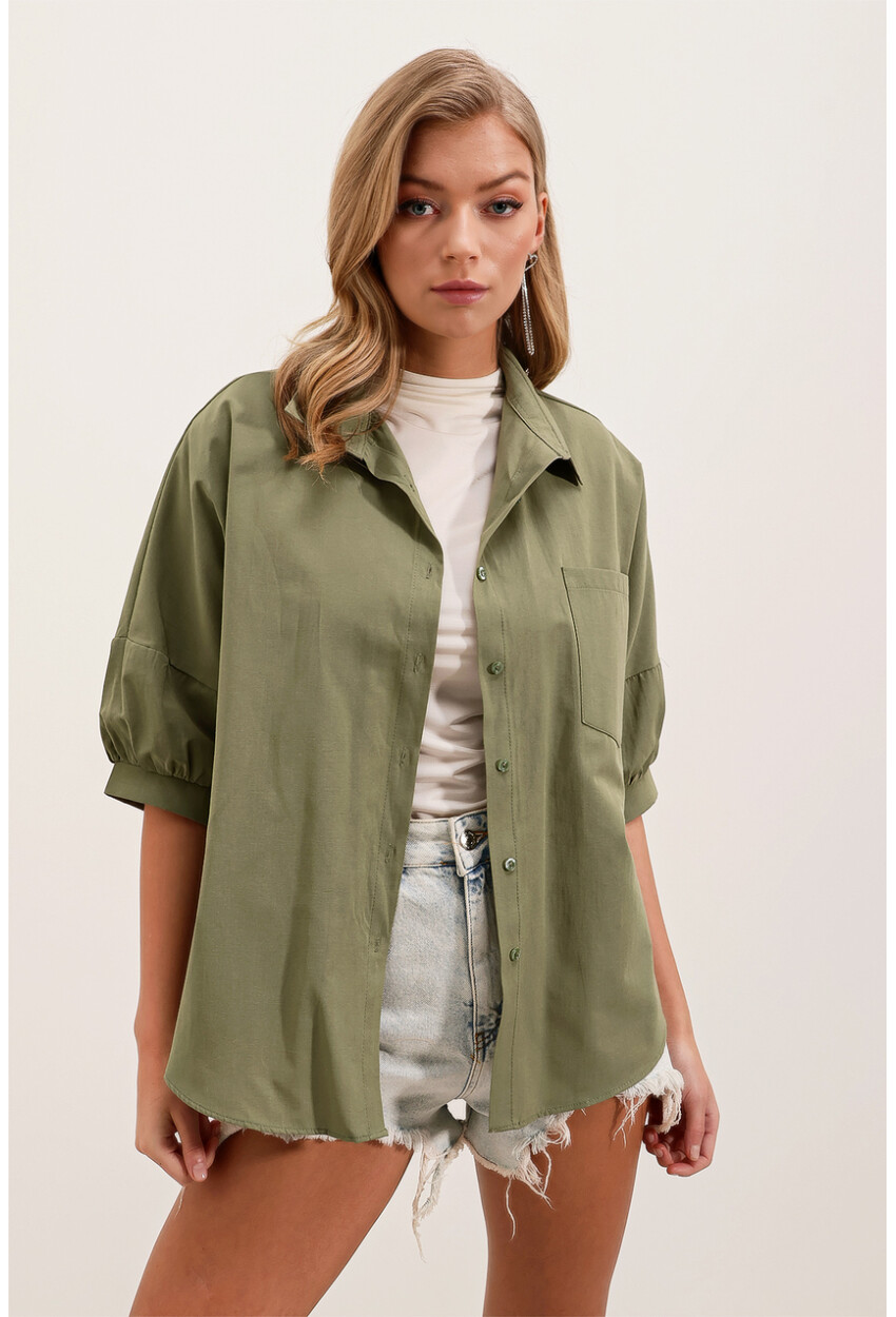20213 Oversize Kısa Kol Basic Gömlek