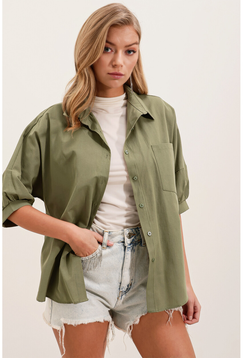 20213 Oversize Kısa Kol Basic Gömlek