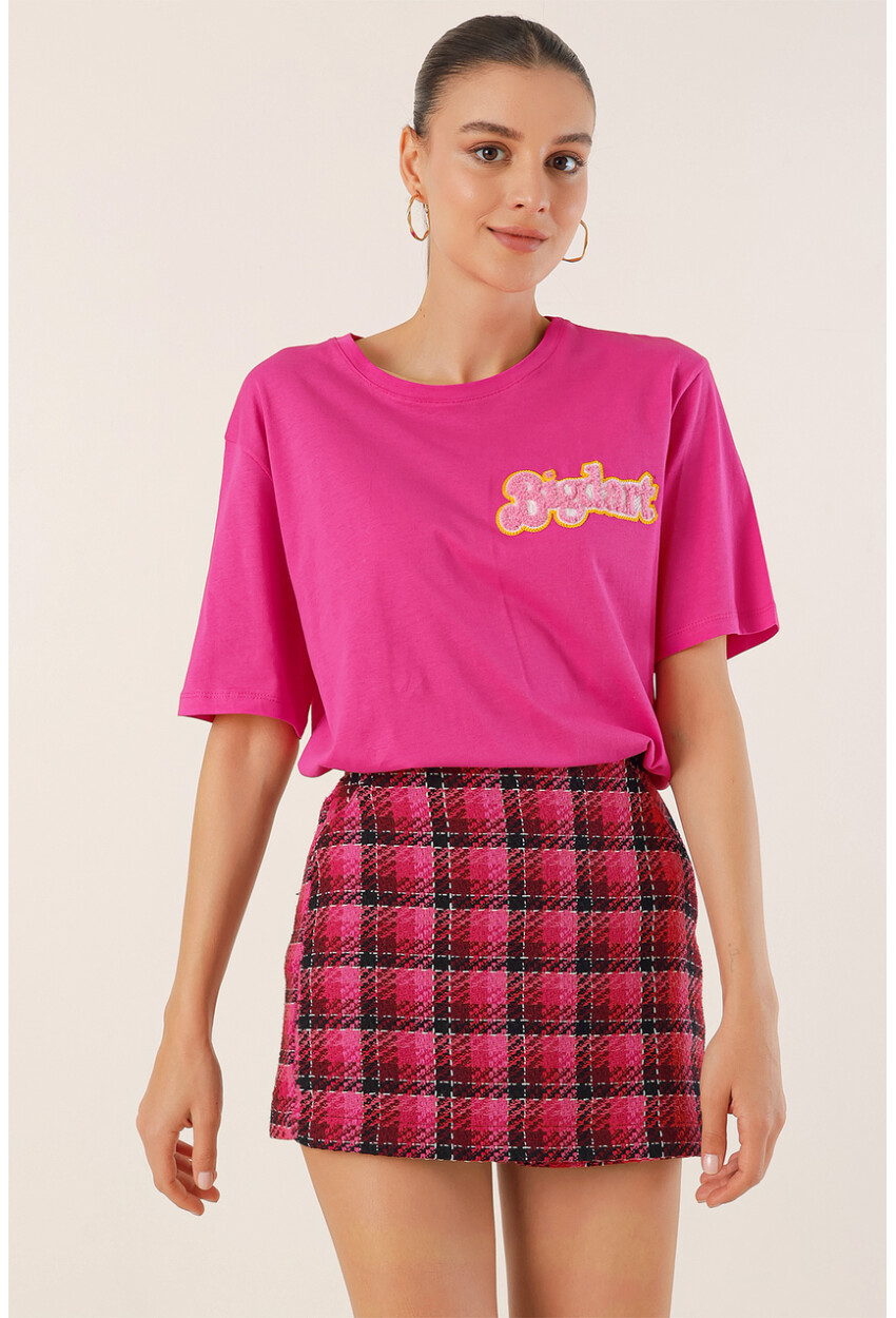 4312 Nakışlı Oversize Tişört