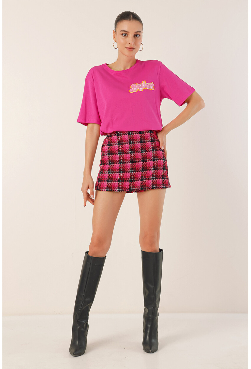 4312 Nakışlı Oversize Tişört