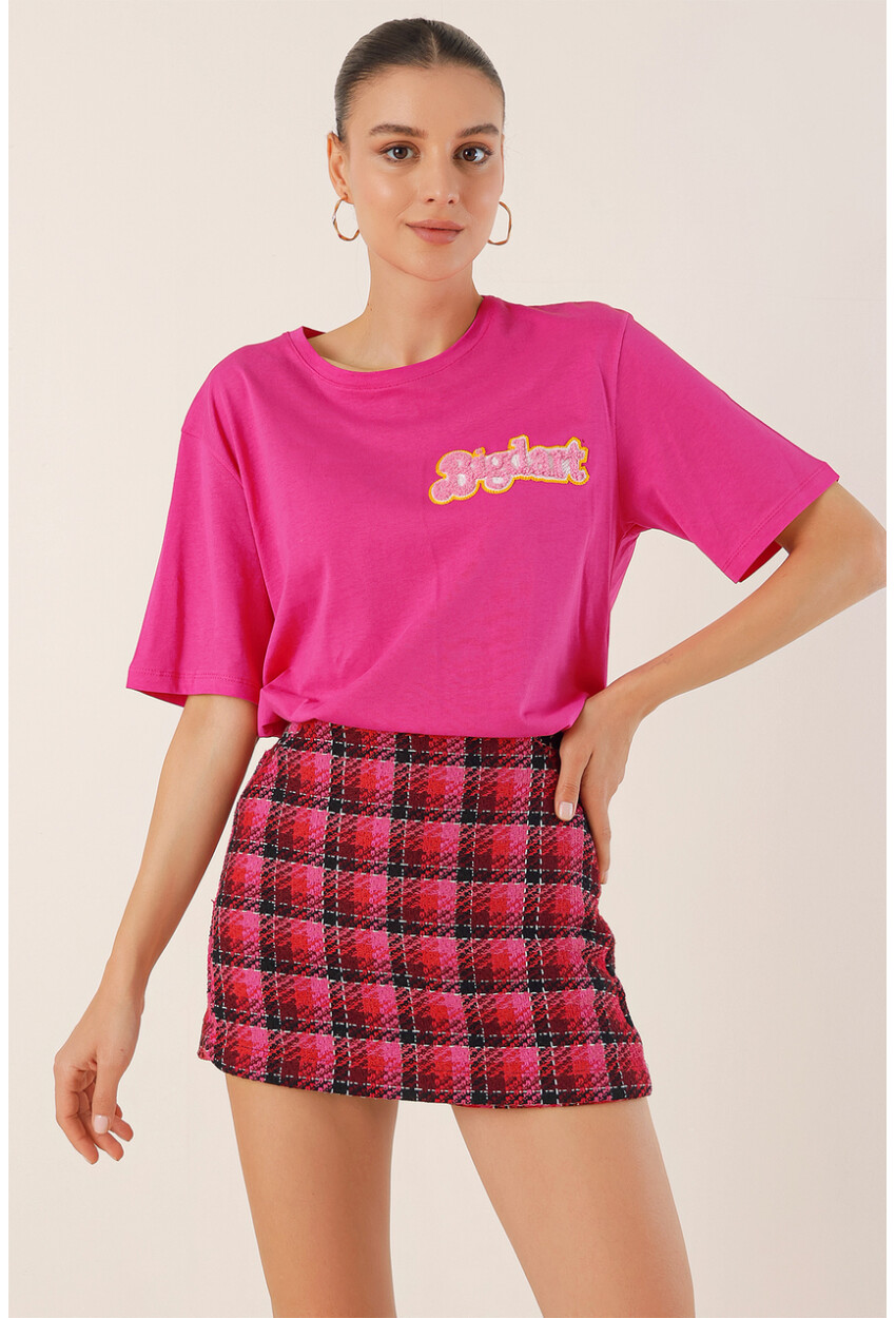 4312 Nakışlı Oversize Tişört