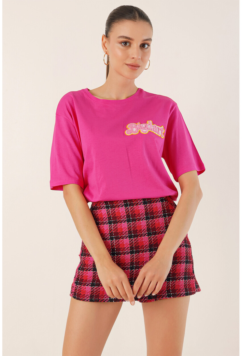 4312 Nakışlı Oversize Tişört