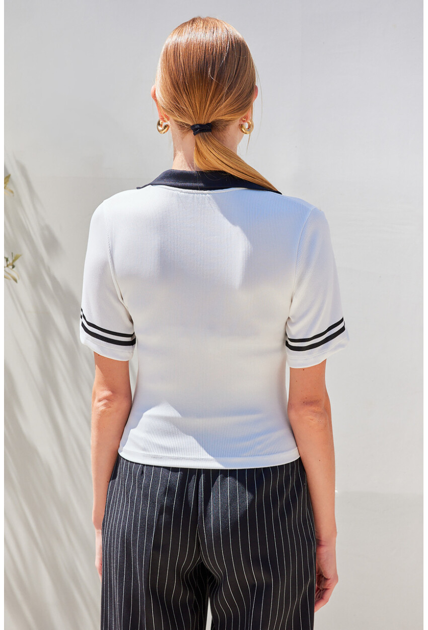 4320 Polo Collar Basic Knit Blouse