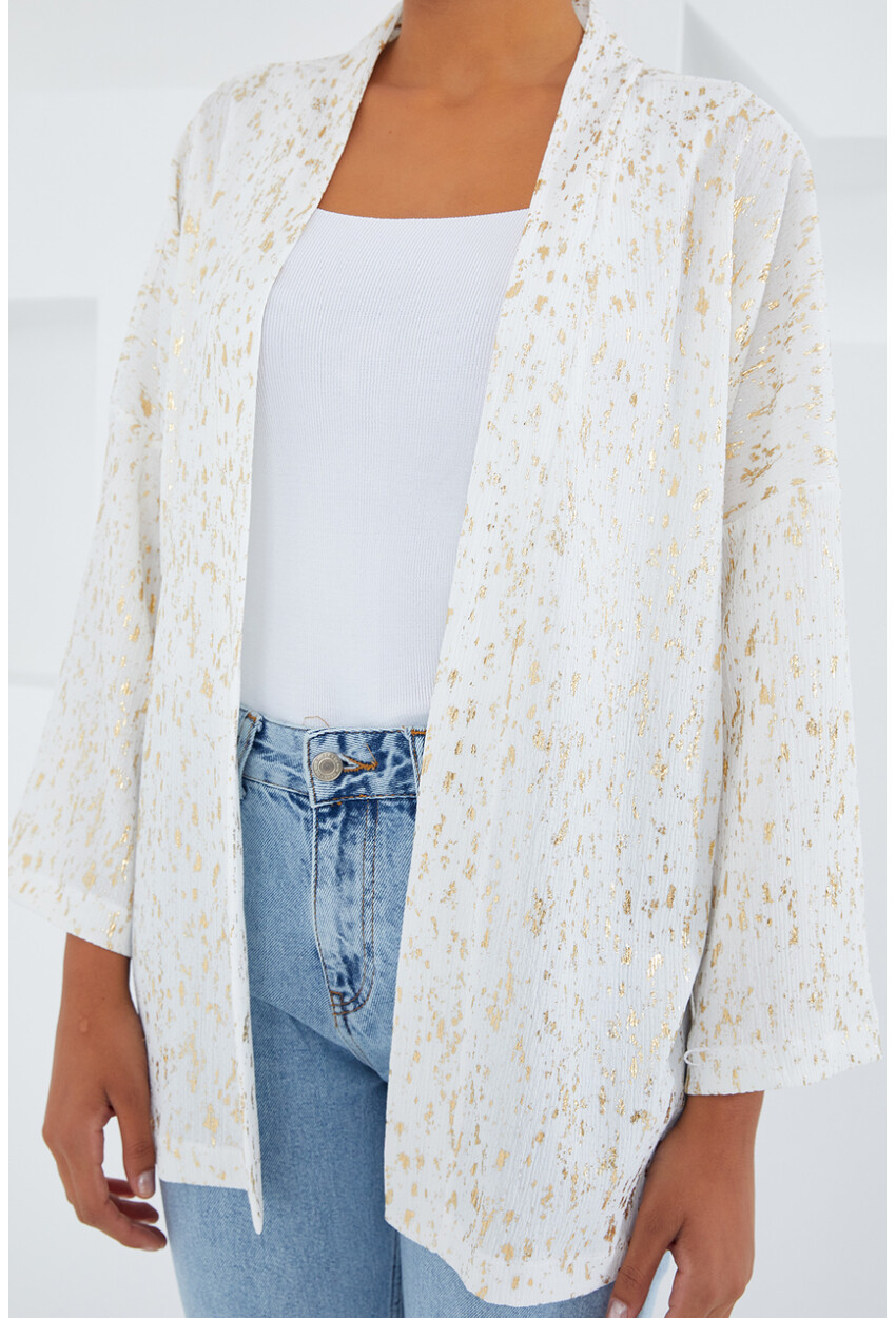 5925 Kadın Varaklı Örme Kimono
