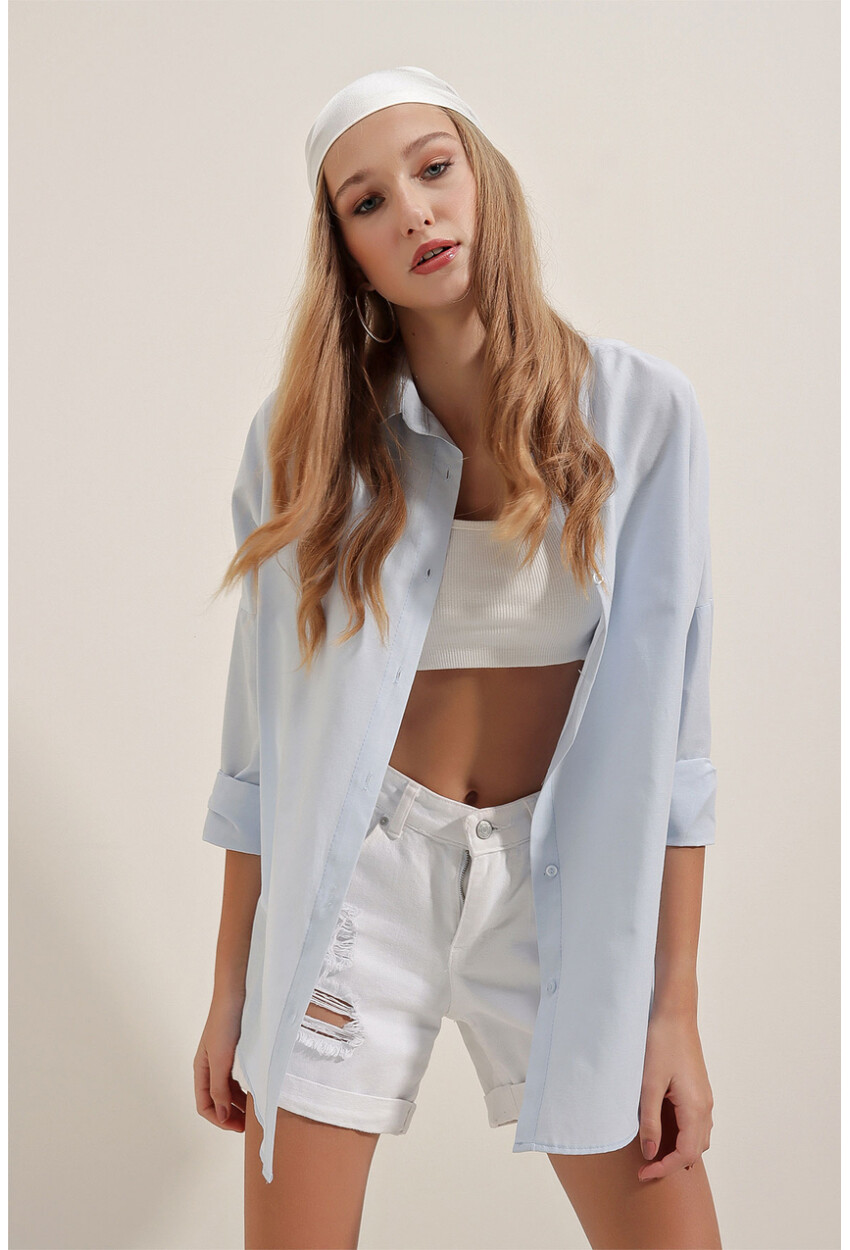 3900 Oversize Uzun Basic Gömlek