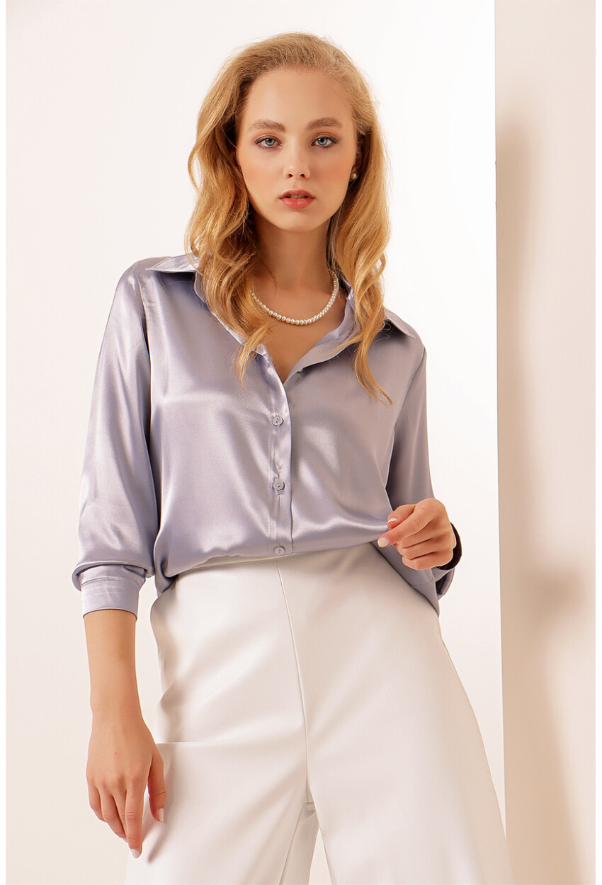 3964 Light Draped Satin Shirt