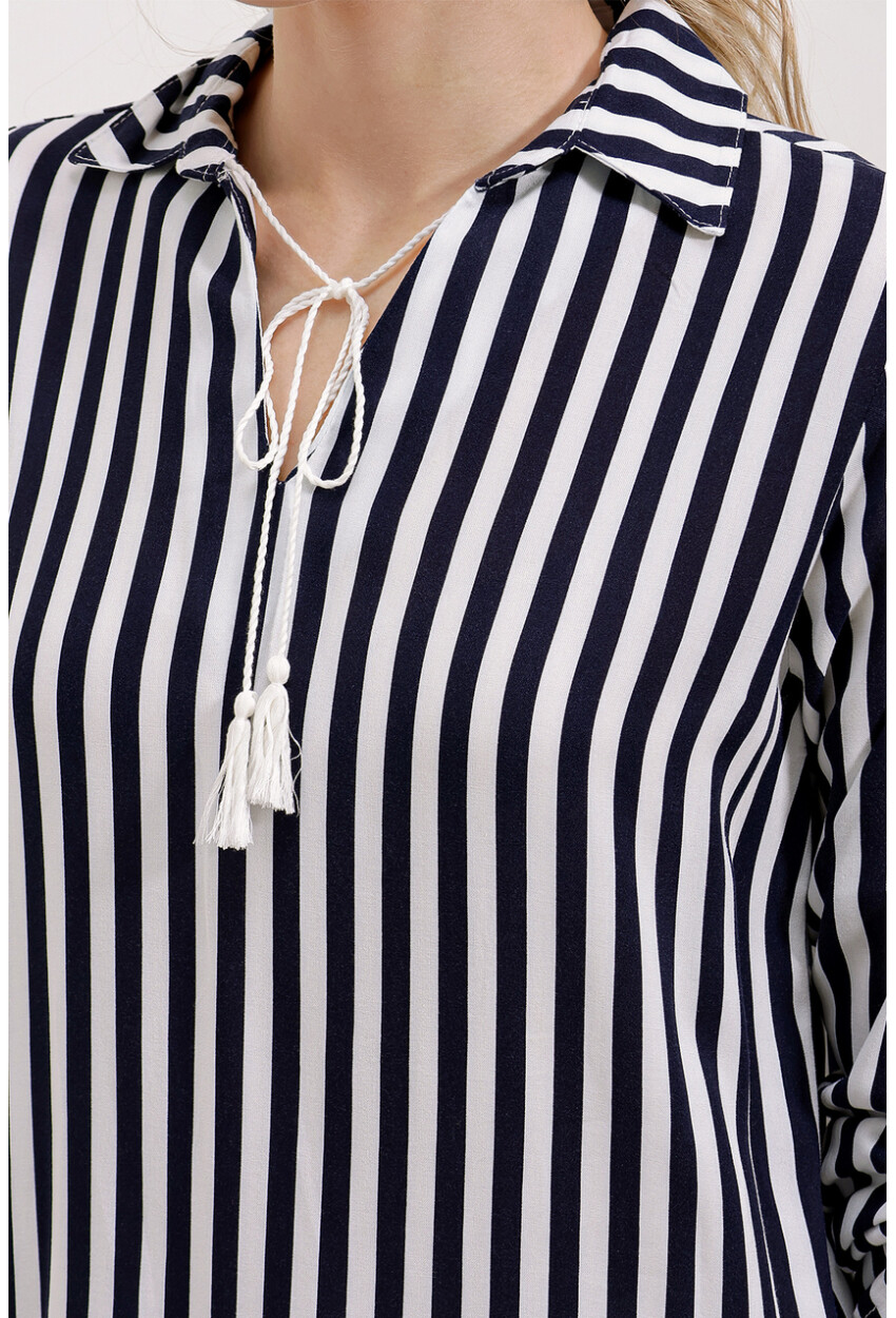 5613 Striped Tunic With Tie Collar