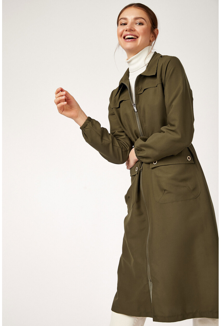 5677 Full-Length Zippered Hijab Trench Coat