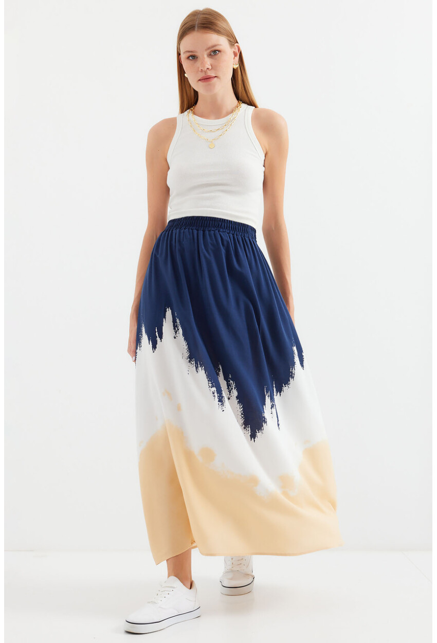 8025 Patterned Long Viscose Skirt