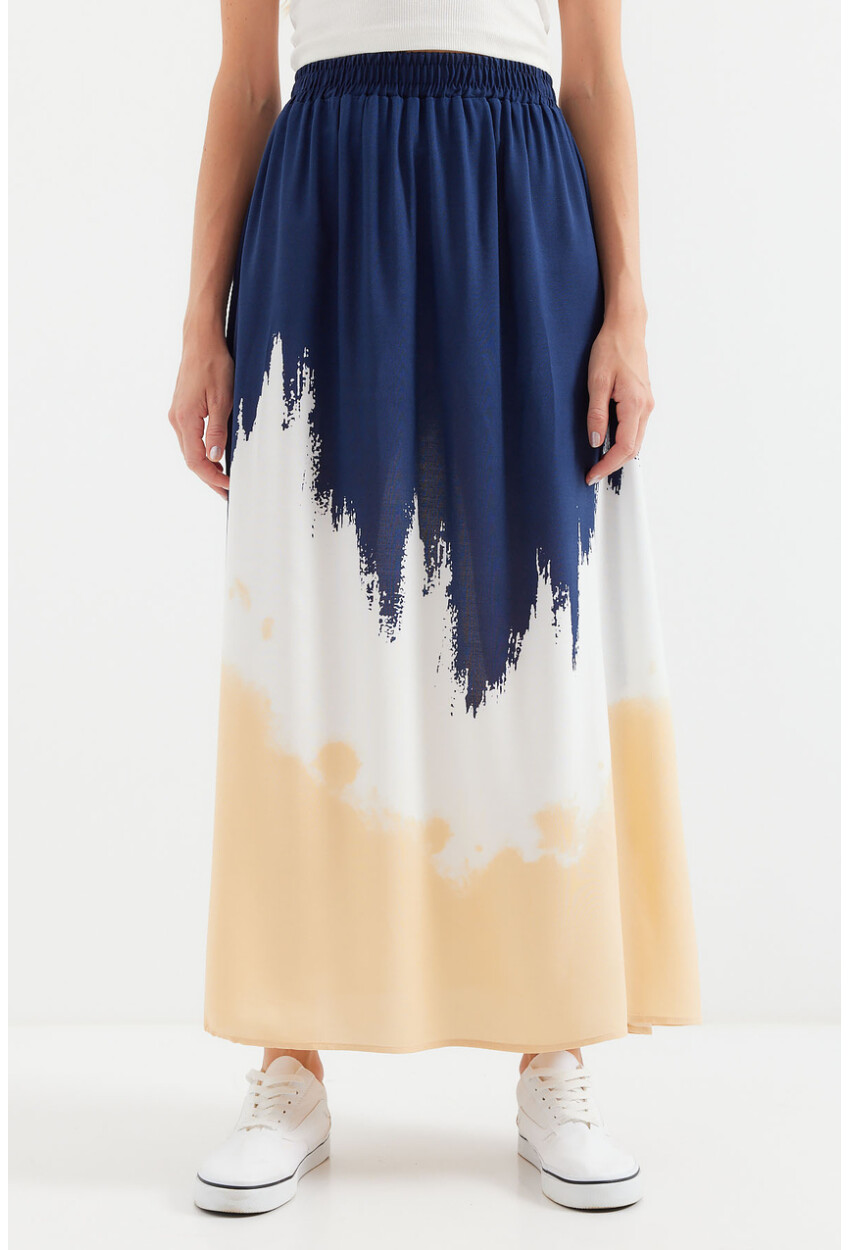 8025 Patterned Long Viscose Skirt