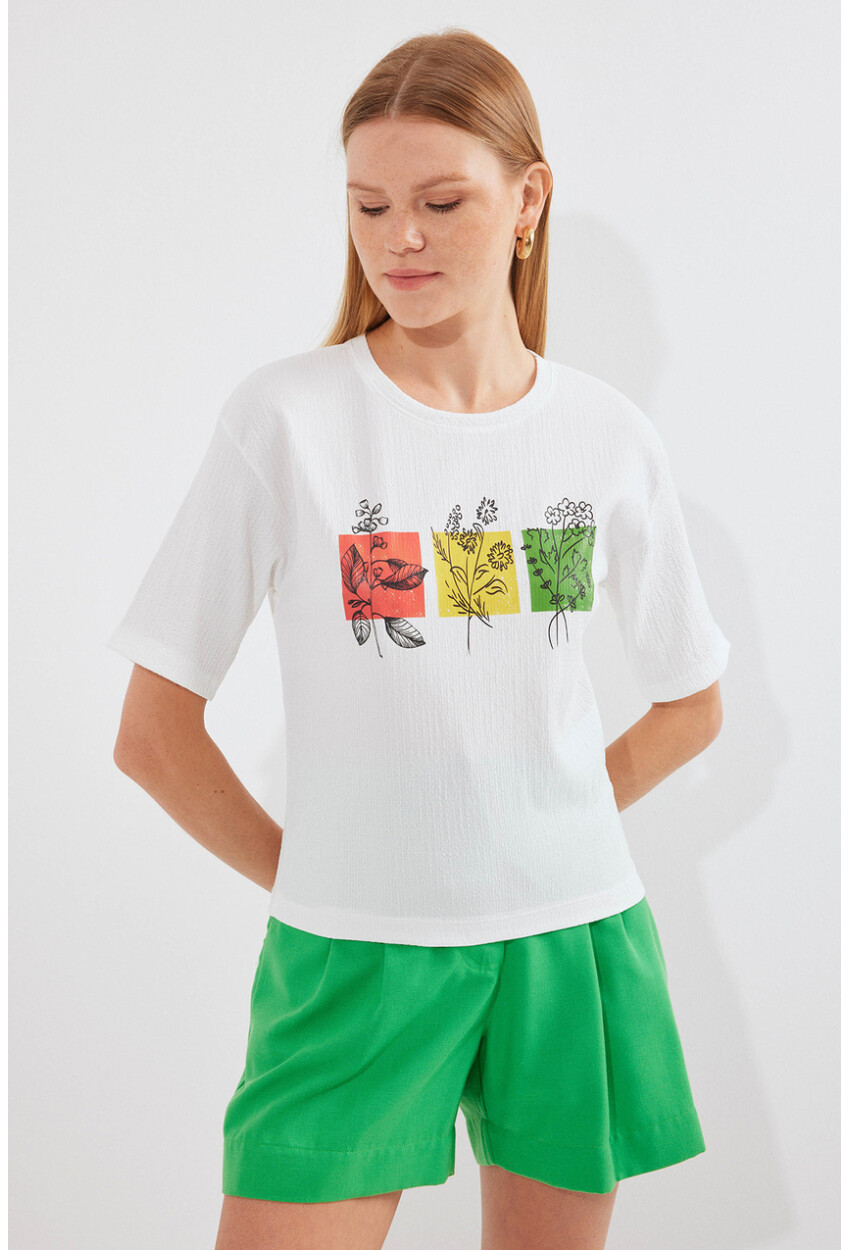 913 Baskılı Örme Basic Tişört