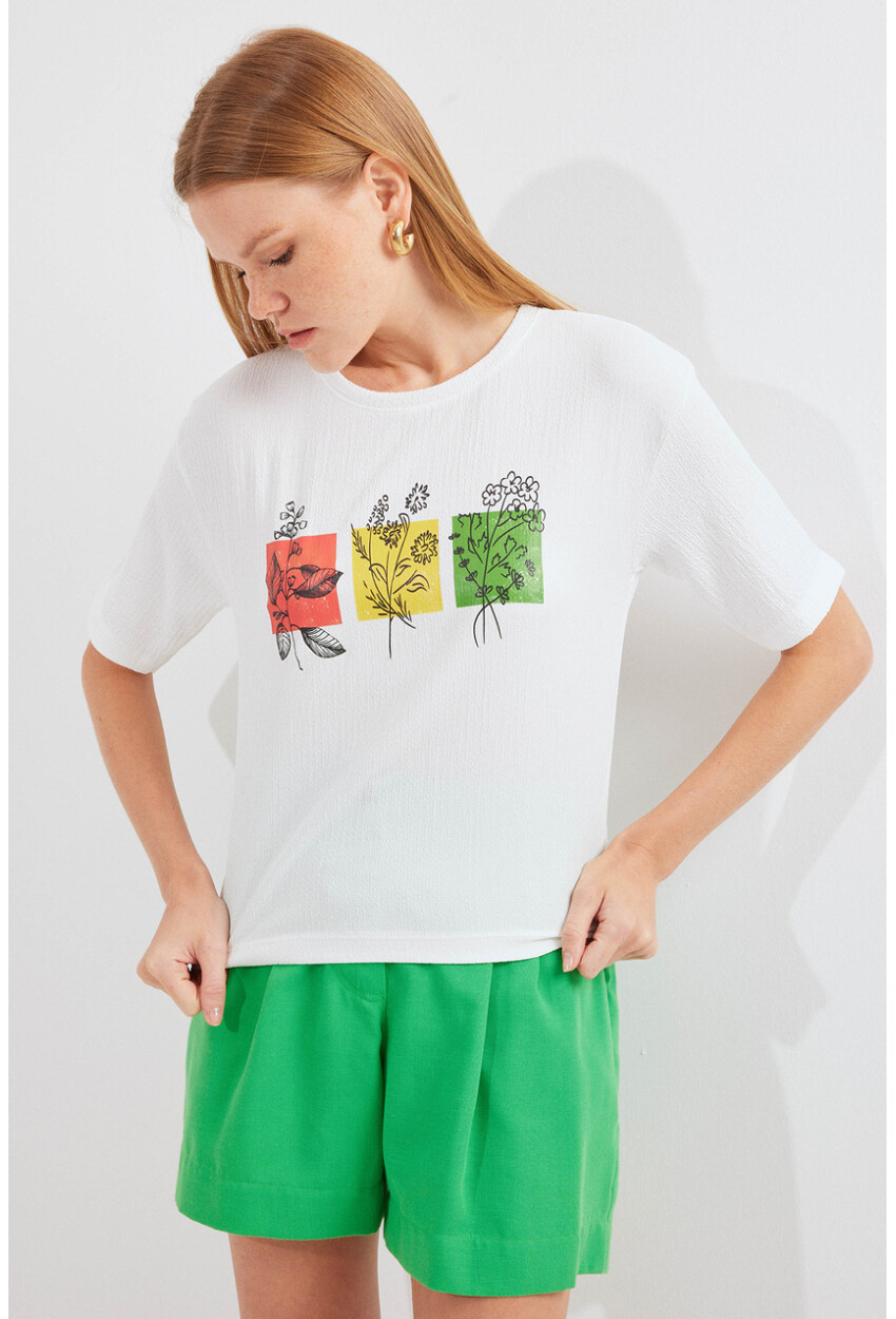 913 Baskılı Örme Basic Tişört