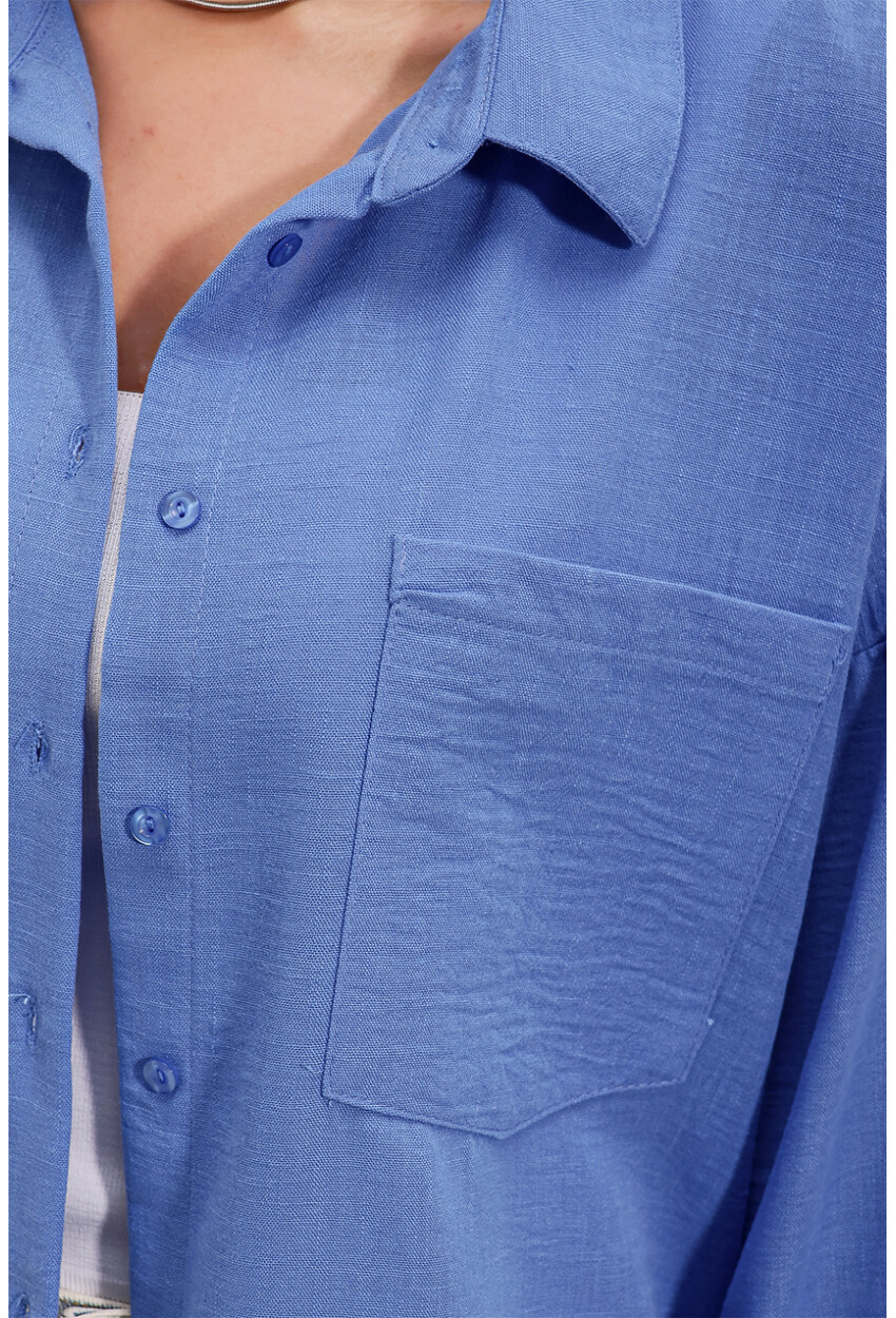 20153 Oversized Linen Shirt With Single Pocket
