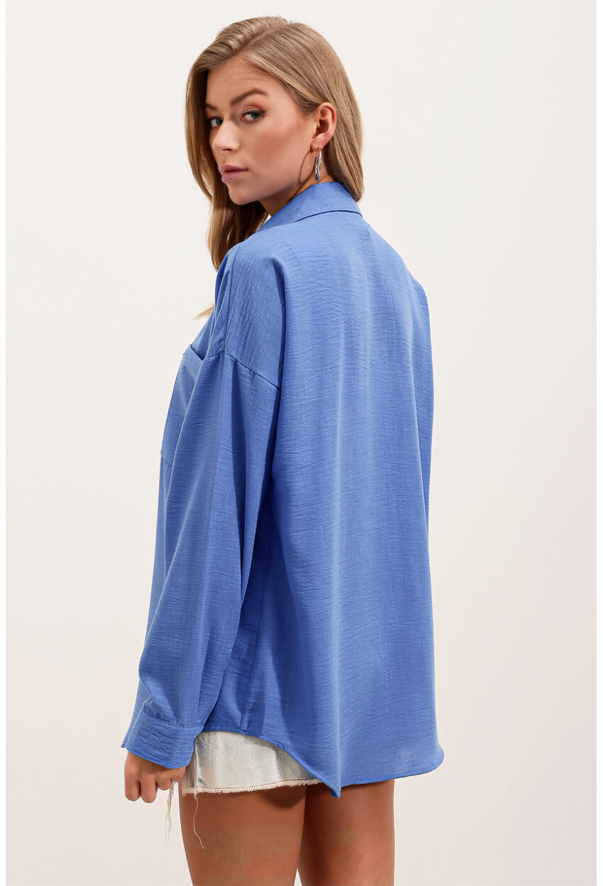 20153 Oversized Linen Shirt With Single Pocket