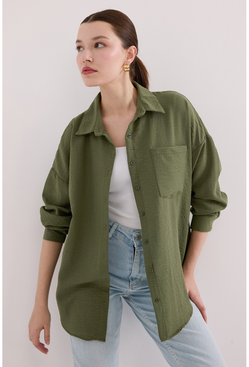 20153 Oversized Linen Shirt With Single Pocket