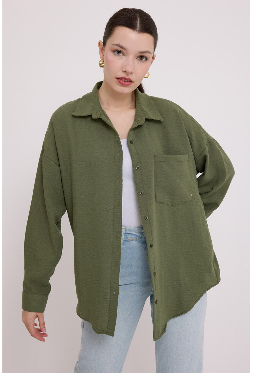 20153 Oversized Linen Shirt With Single Pocket