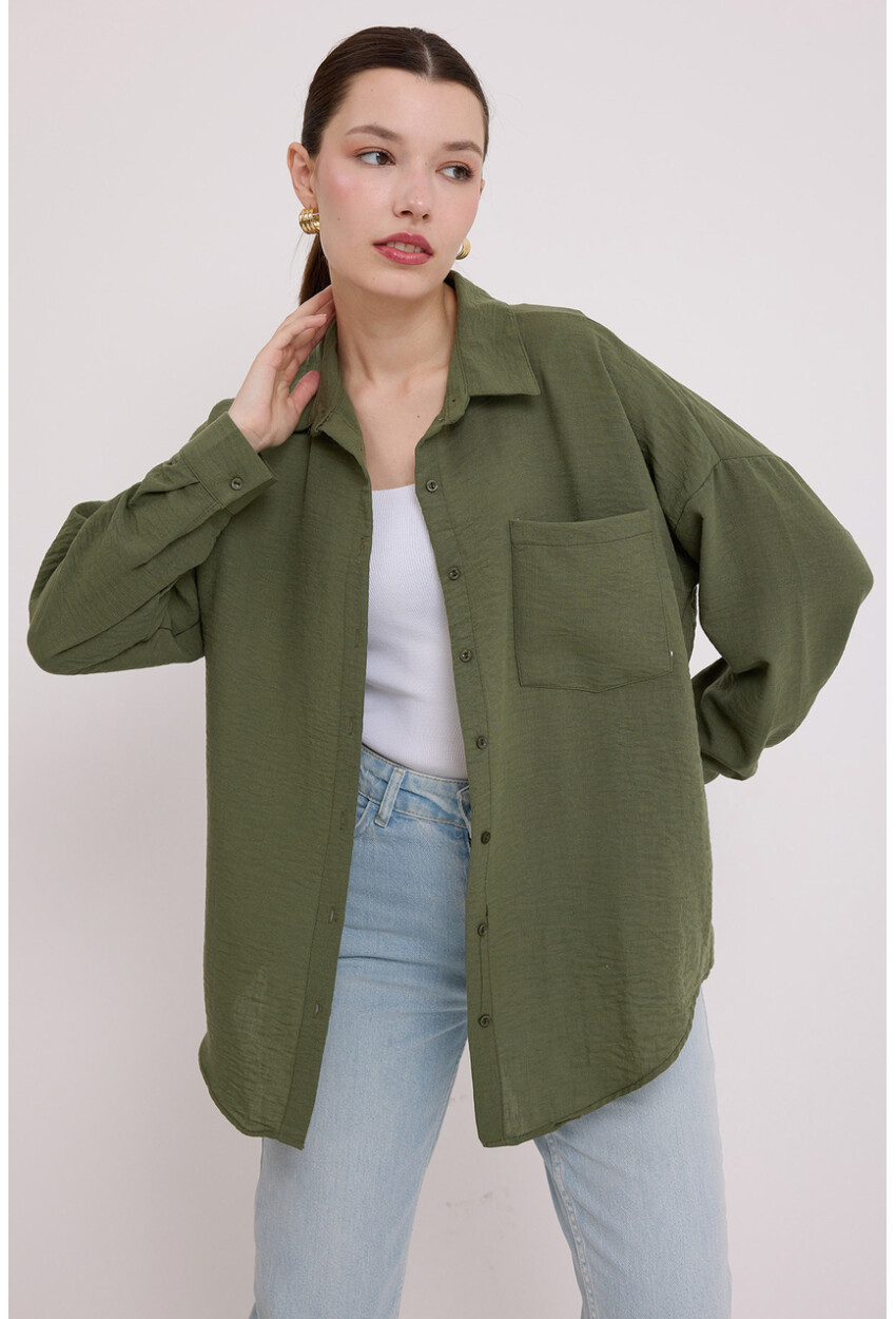 20153 Oversized Linen Shirt With Single Pocket