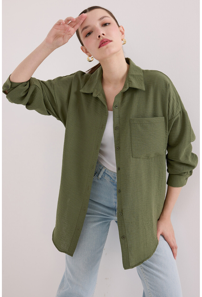 20153 Oversized Linen Shirt With Single Pocket