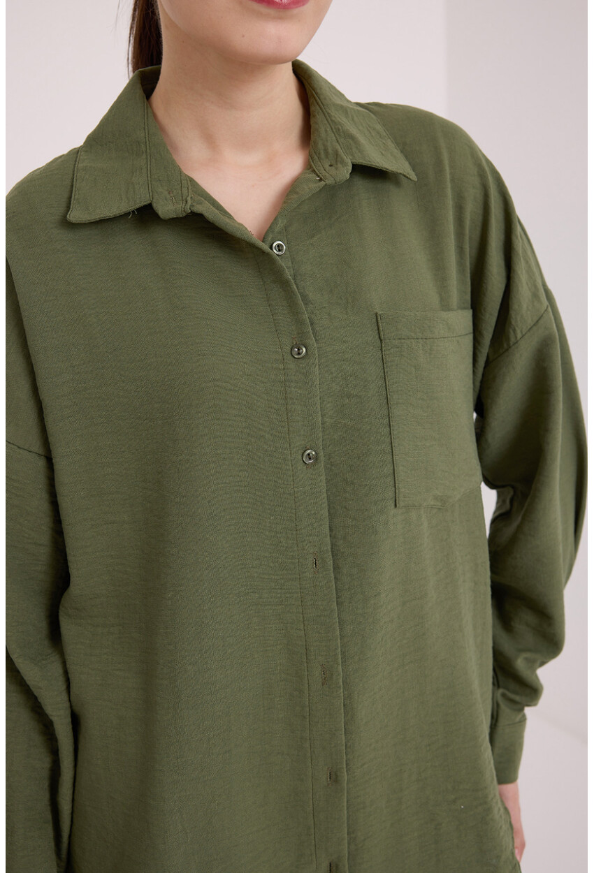 20153 Oversized Linen Shirt With Single Pocket